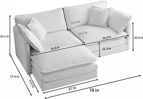 Vista 121 de Sofá seccional modular verde de 111.5", sofás seccionales grandes de 3 plazas para sala de estar, sofá nube oversized de tela chenille con otomana