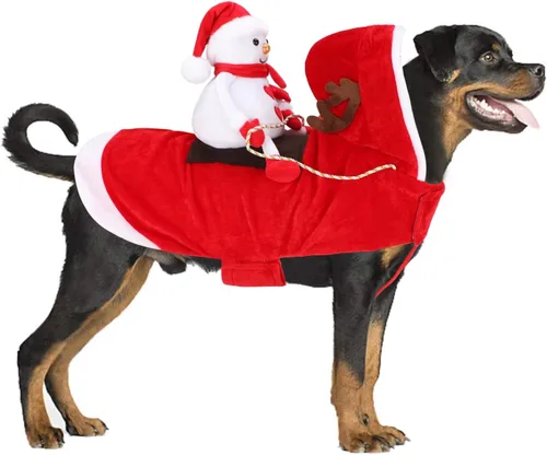 Vista 22 de BWOGUE Disfraz de Navidad de Papá Noel para perro, disfraz de cosplay para perros pequeños, medianos y grandes, gatos Chef Santa Claus