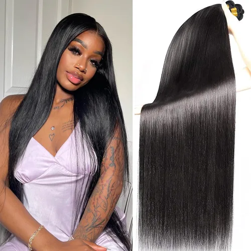 Vista 35 de Paquetes Bob Liso 3 Paquetes de Cabello Humano Corto 10, 10 y 10 Pulgadas, 100% Cabello Crudo Sin Procesar, Tejido Rápido, Color Negro Natural
