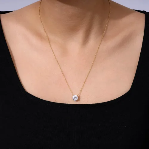 Vista 33 de Amazon Essentials Collar con colgante solitario de plata de ley con corte redondo, elementos infinitos y circonitas cúbicas redondo