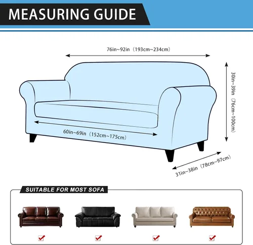 Vista 70 de Fundas para Sillón de 2 Piezas con Cojín en T, Fundas de Aspecto de Cuero para Sofá, Fundas para Sillas, Protector de Muebles Elástico, Funda