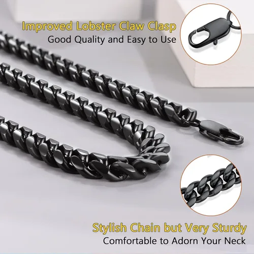 Vista 5 de PROSTEEL Trendy Cuban Links Necklace for Men Women, Black18K Gold Plated 316L Stainless Steel, W 4.8mm-14mm, L 14inch-30inch, Come Gift Box