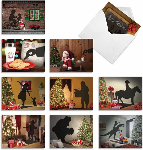 Vista 8 de The Best Card Company - 10 tarjetas navideñas de Santa con sobres - Juego surtido en caja, tarjetas navideñas para niños (4 x 5.12 pulgadas) - Pies