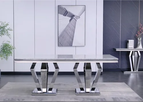 Vista 4 de ACEDÉCOR Juego de mesa de comedor blanca para 4, mesa de comedor de lujo blanca con sillas de comedor de terciopelo blanco de alta gama