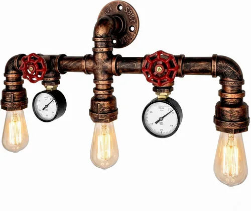 Vista 8 de MQ Lámpara de pared de tubería de agua, accesorios Steampunk, 2 luces, montaje en pared, enchufe E26, lámpara de pared rústica vintage para baño