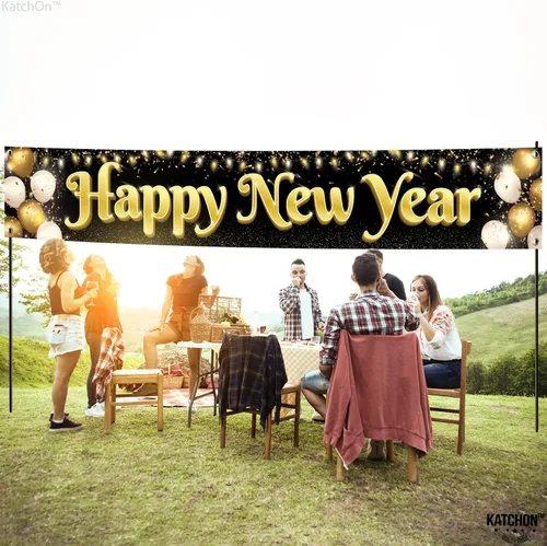 Vista 8 de KatchOn, Pancarta Grande de Feliz Año Nuevo 2026-120x20 Pulgadas Pancarta de NYE Letrero de Feliz Año Nuevo para el Jardín para Decoraciones