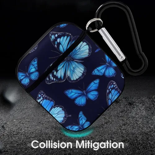 Vista 6 de Funda protectora de silicona compatible con Airpods 2 y 1 (hermosas mariposas, mariposas azules)