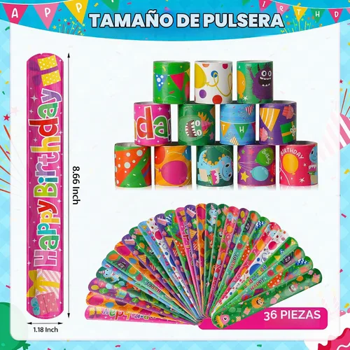 Vista 5 de Childom 36 piezas Pulseras de cumpleaños con cierre, regalos de pulseras para fiestas, decoraciones de cumpleaños, rellenos de bolsas de golosinas