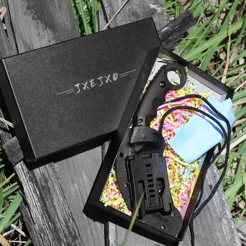 Vista 7 de JXE JXO Cuchillo táctico EDC con funda, cuchillo de acero duradero 420HC Karambit de hoja fija para exteriores, cuchillo de supervivencia con mango