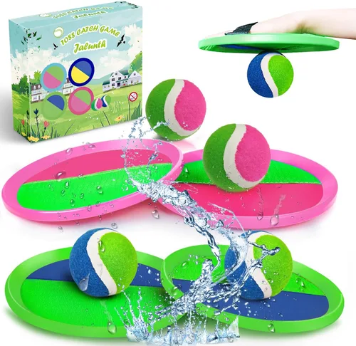 Vista 8 de Jalunth Juego de Atrapar Pelotas con Paletas de Lanzamiento - Juguetes de Playa Patio Trasero Juegos al Aire Libre Piscina Patio Trasero Objetivo