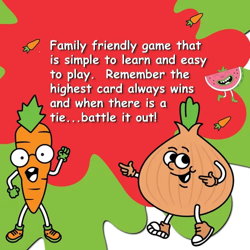 Vista 2 de Juegos Fruit War, un juego familiar que es un giro en el clásico juego de cartas de guerra, con juego más rápido, batallas intensas y personajes