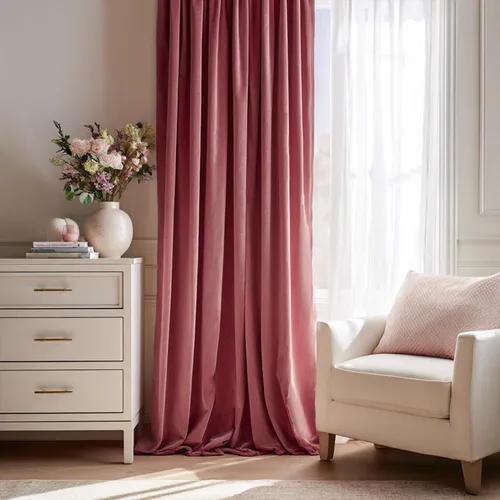 Vista 2 de 2 paneles de cortinas de terciopelo rosa polvoriento, de 96 pulgadas de largo, cortinas plisadas decorativas bohemias de lujo para dormitorio, sala