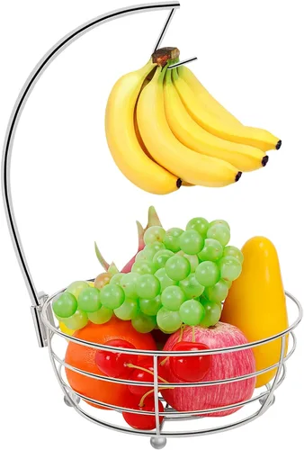 Vista 15 de Livabber - Frutero de encimera con colgador de plátanos, cuenco moderno de almacenamiento de frutas y verduras, con soporte de árbol de plátano