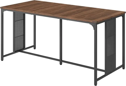 Vista 7 de YATINEY Mesa de comedor para 6-8, mesa de cocina grande de 63 pulgadas, mesa de comedor industrial, mesa rectangular de madera con pies ajustables