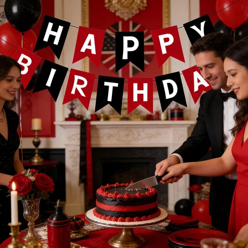Vista 6 de Cartel de feliz cumpleaños negro y rojo – Guirnalda de letras de bricolaje, pancartas colgantes para pared y puerta, decoraciones de fiesta