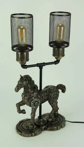 Vista 2 de Veronese Design Lámpara de mesa de malla de doble luz estilo Steampunk