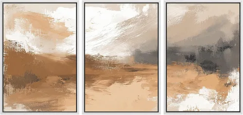 Vista 149 de wall26 Lienzo enmarcado para pared, juego de arte con trazos de pintura roja y naranja vibrante, paisaje, formas abstractas, ilustraciones, arte