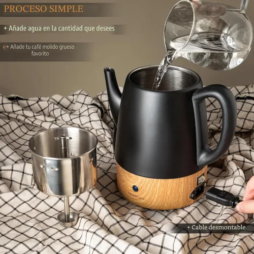 Vista 3 de Mixpresso - Cafetera eléctrica pequeña, acero inoxidable, 4 tazas Coffee percolator electric keep warm function, removable basket, classic