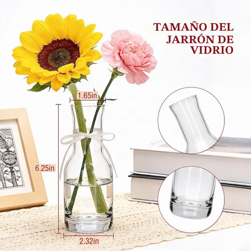 Vista 2 de Jarrón pequeño de cristal transparente de 6 pulgadas, paquete de 6 jarrones estilo bohemio moderno Vintage Vase for Table Centerpiece, Home Desk