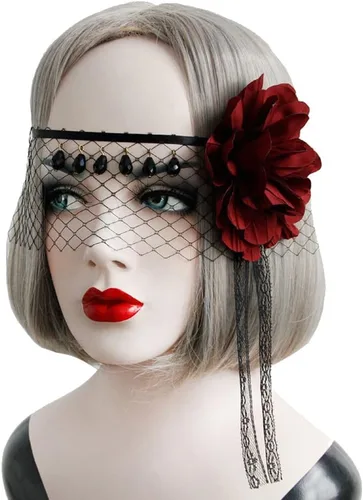 Vista 2 de Bodermincer Máscara de encaje sexy de Halloween para niñas y mujeres, máscara de encaje con recorte de flores, para fiesta de máscaras, disfraces