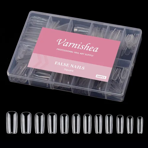 Vista 8 de 504 puntas de uñas medianas de almendra, 12 tamaños, calcomanías de gel suave pre-grabadas de cobertura completa, uñas postizas transparentes a
