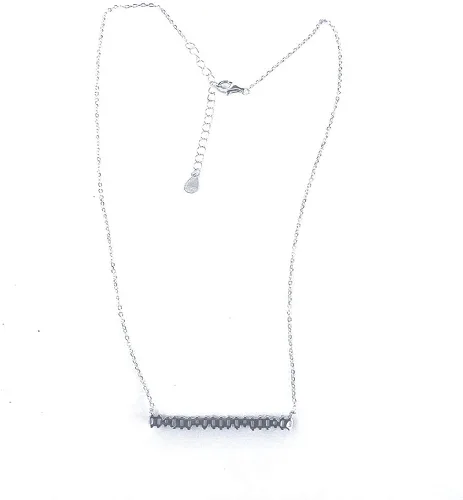 Vista 3 de Amnoz - Collar con colgante en forma de barra de oro blanco de 14 quilates sobre plata de ley con circonita cúbica