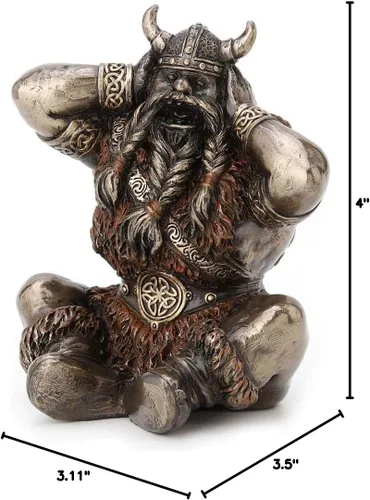 Vista 5 de Veronese Design Figura de resina de guerrero vikingo divertido de 4 pulgadas Hear No Evil con acabado de bronce