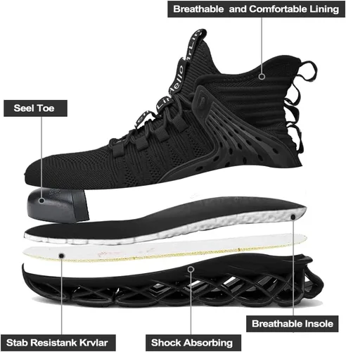 Vista 3 de CLOAKA Zapatos de punta de acero para hombres y mujeres, transpirables, a prueba de pinchazos, cómodos, utilitarios, zapatos de trabajo