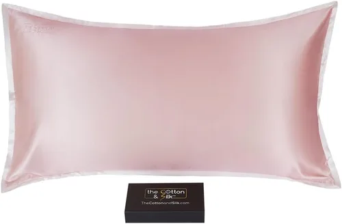 Vista 30 de Funda de almohada de seda de morera 22 Momme (cierre envolvente en la parte posterior), colección elegante, tamaño Queen, caramelo + crema