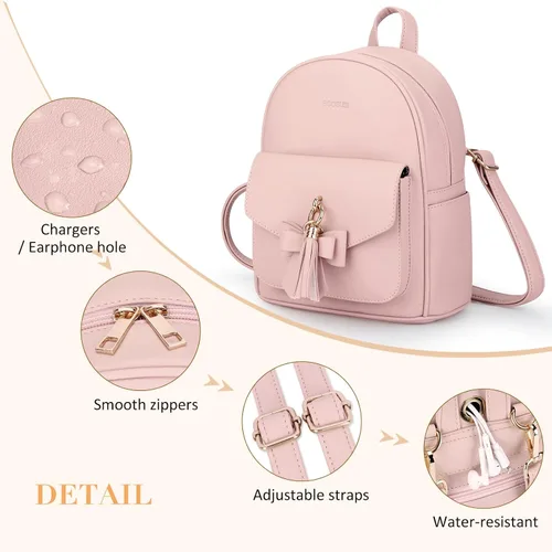 Vista 5 de ECOSUSI Mini mochila para mujer, bonita mochila pequeña con lazo, bolsa de cuero, con borla