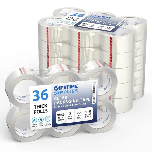 Vista 9 de Lifetime Supplies 6 Rollos 2.4 mil Transparente 65 Yardas Cada (390 Yardas Total) 2" Cinta de Embalaje Premium Cinta de Embalaje Resistente