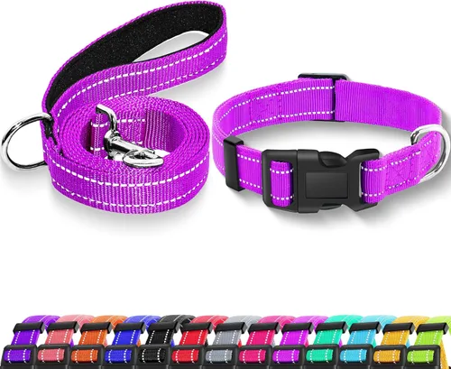 Vista 14 de Collar reflectante para perro con hebilla de bloqueo de seguridad, collares de nailon suaves y transpirables ajustables para perros pequeños Negro