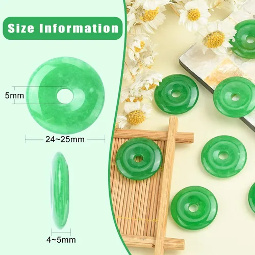 Vista 2 de KitBeads 10 dijes de dona de jade natural, dije curativo de chakras, círculo, moneda, cuarzo para hacer collares, joyas