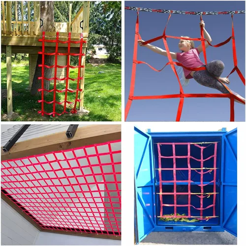 Vista 7 de Red de carga de escalada, red de carga para patio de juegos para campo de obstáculos Ninja Warrior, gimnasio de selva interior, escalera de cuerda