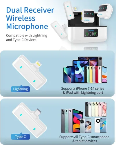 Vista 4 de Micrófono Lavalier inalámbrico para iPhone Android, mini micrófono