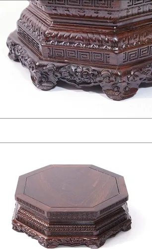 Vista 5 de GOLDY&WENDY Base de loto de ébano octogonal Base de madera maciza de madera jarrón de Buda Estatua Guanyin Ornamento Base