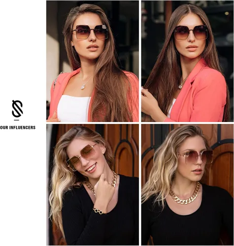 Vista 3 de SOJOS Gafas de sol cuadradas de moda para mujer, gran tamaño, estilo de diseñador, protección UV, SJ1170