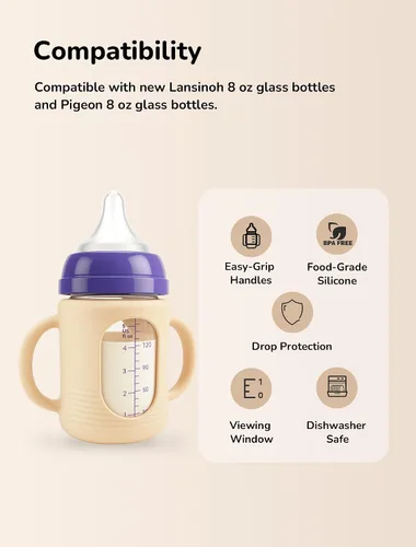 Vista 2 de 2-Pack Silicone Sleeves for New Lansinoh & Pigeon Glass Baby Bottle 8 oz A-light pink