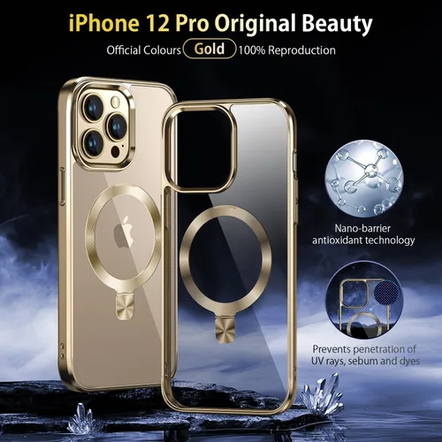Vista 7 de [Anillo de CD compatible con soporte invisible MagSafe] Funda magnética para iPhone 12 / iPhone 12 Pro, parachoques galvanizado que no se pone