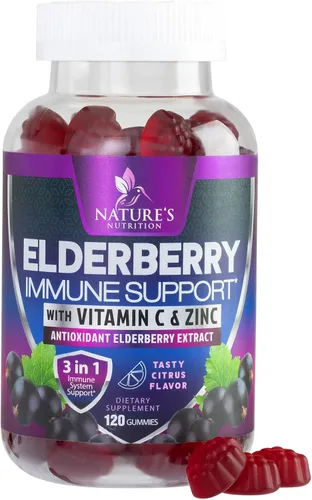 Vista 10 de Gomitas de apoyo inmunológico de saúco, gomitas de saúco Sambucus de 3 veces más fuerza con vitamina C, D3 y zinc, extracto de saúco negro