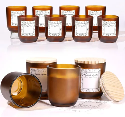 Vista 10 de LETINE 12 tarros de vela de vidrio ámbar de 8 onzas con tapas, kit de fabricación de velas de primera calidad, recipientes herméticos con tapas
