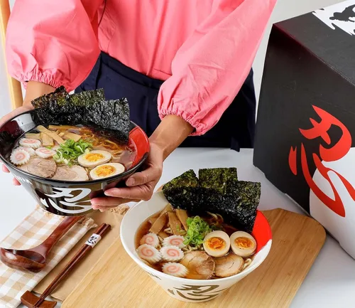 Vista 5 de Juego de cuencos de cerámica japonés para ramen (blanco, 60 onzas)