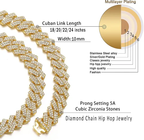 Vista 2 de Saintda Cadena de eslabones cubanos para hombre, diseño de Miami, cadena de diamantes brillantes, joyería de hip hop con caja de regalo para mujer