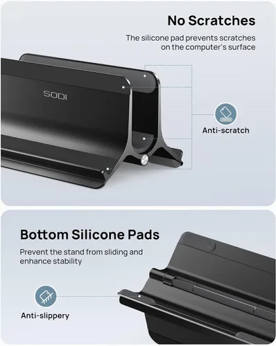 Vista 7 de Soporte vertical para laptop SODI para escritorio compatible con MacBook Air, soporte para MacBook Pro vertical de aluminio hasta 17 pulgadas