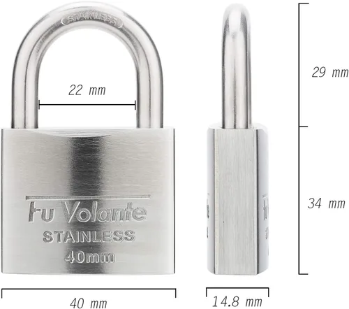 Vista 4 de Candado para vaso de acero inoxidable, serie 304 Marine Series, candado resistente a la intemperie para uso en exteriores, cuerpo ancho de 1-1/2