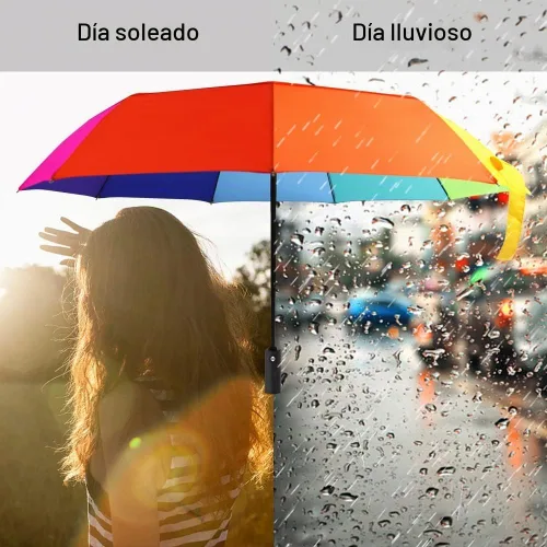 Vista 3 de Paraguas plegable arcoíris para adultos compacto pequeño automático para 0.2Arco iris