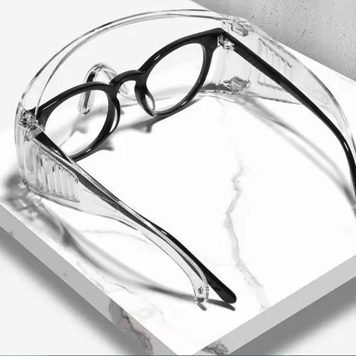 Vista 2 de Gafas de seguridad transparentes, a prueba de salpicaduras con antiniebla, gafas protectoras de laboratorio, gafas protectoras ligeras sobre gafas