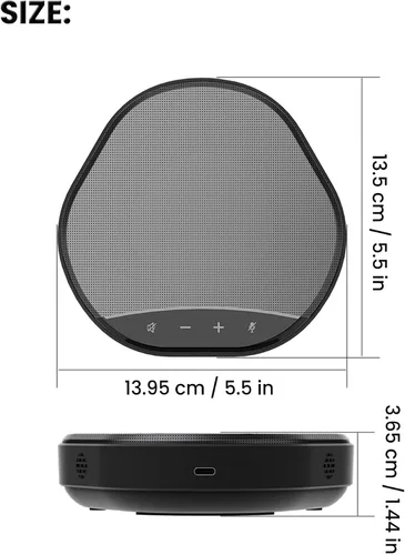 Vista 7 de Altavoz y micrófono de conferencia, captación de voz mejorada de 360° con 2 micrófonos AI, reducción de eco y ruido, altavoz USB-C Plug & Play