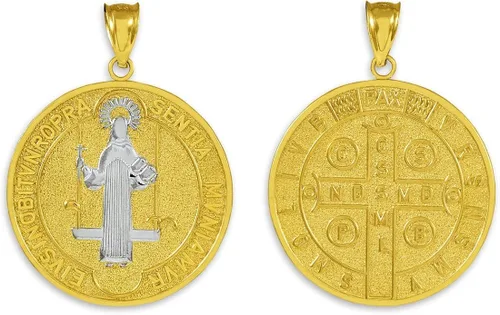 Vista 2 de Milagrosa Medalla de San Benito 14K Two-tone Moneda de oro colgante (Tamaño Grande)