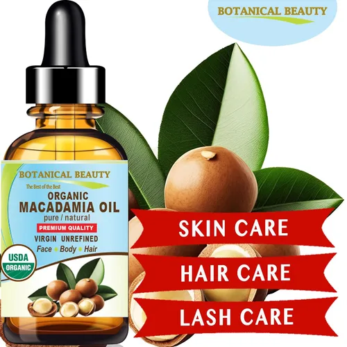 Vista 3 de Botanical Beauty Aceite de macadamia orgánico 100% puro y natural, virgen sin refinar, aceite portador prensado en frío para cara, piel, cuerpo